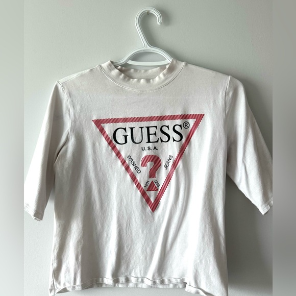Guess White Logo Top 3/4 Sleeves - Picture 1 of 4